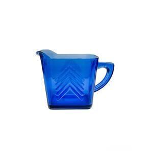 Vintage Hazel Atlas Cobalt Blue Chevron Pattern Creamer Pitcher